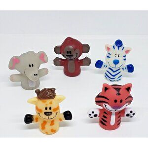 5 Playtex Baby Bath Plastic Finger Puppets Elephant Monkey Giraffe & 2 Tigers